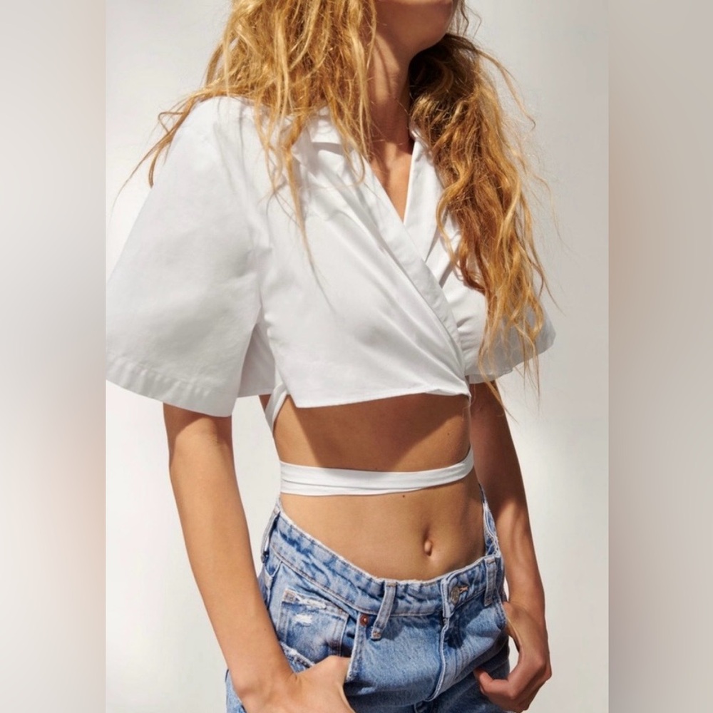 Zara White Wrap Crop Top